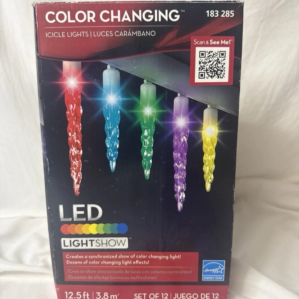 Gemmy Lightshow Color Changing Multicolor LED Christmas Icicle Rainbow 12 CT
